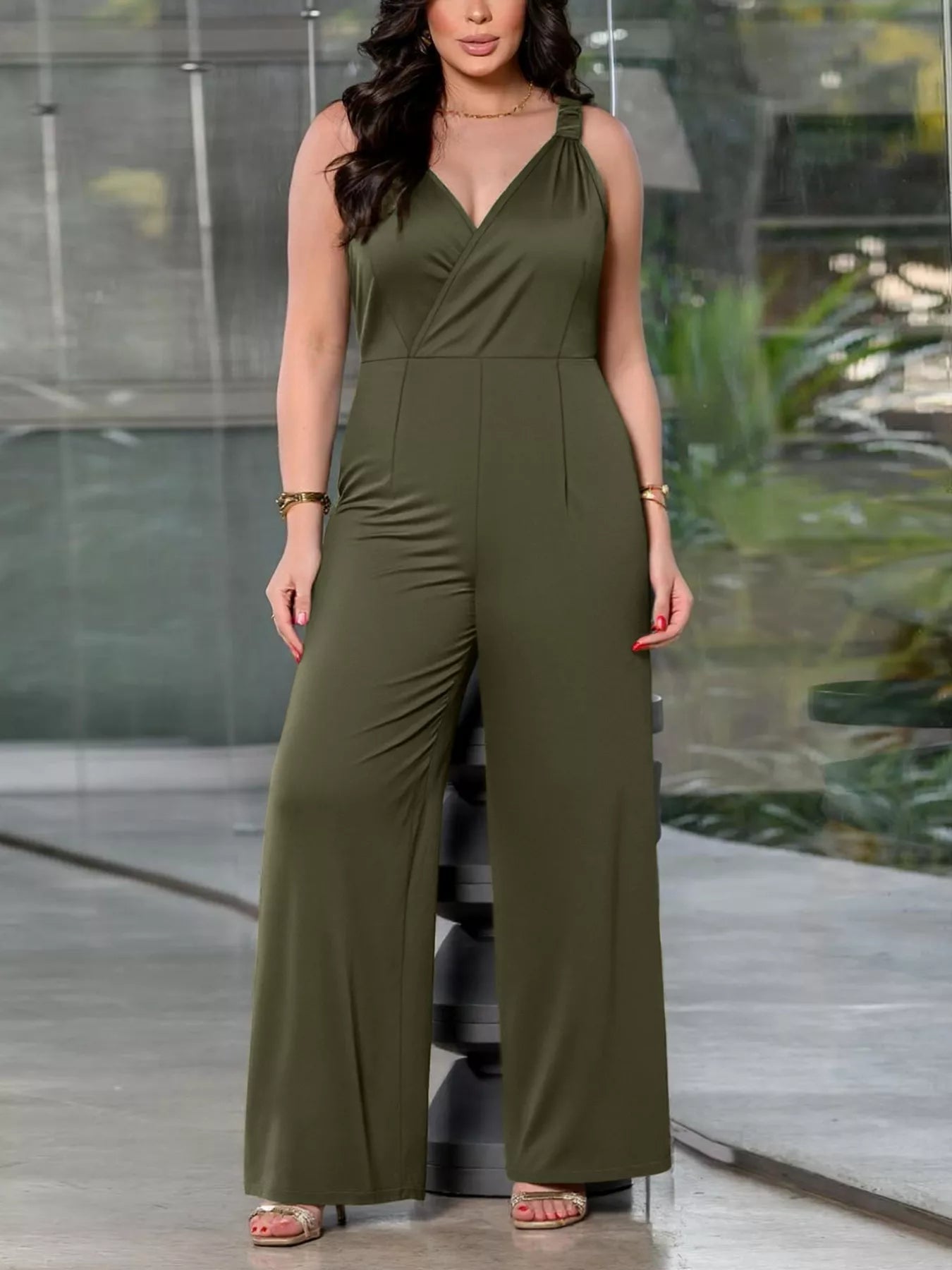 Plus Size Smocked Wide Leg Jumpsuit - Rochelle's House LLC
