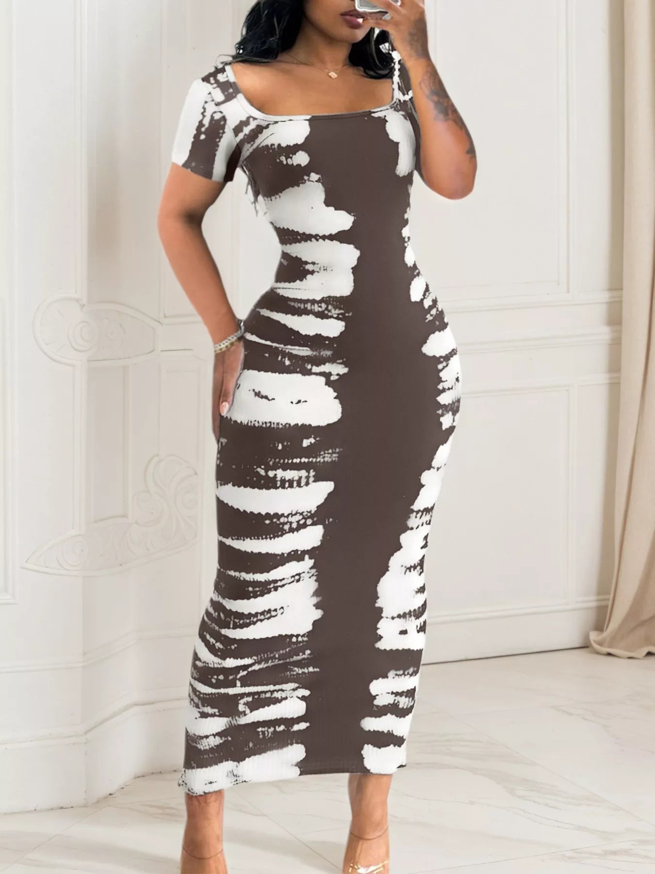 Plus Size Square Neck Short Sleeve Dress - Rochelle's House LLC