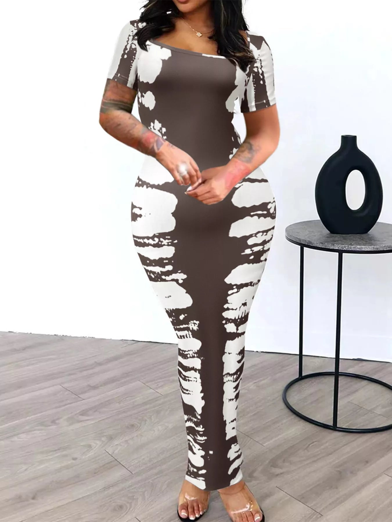 Plus Size Square Neck Short Sleeve Dress - Rochelle's House LLC