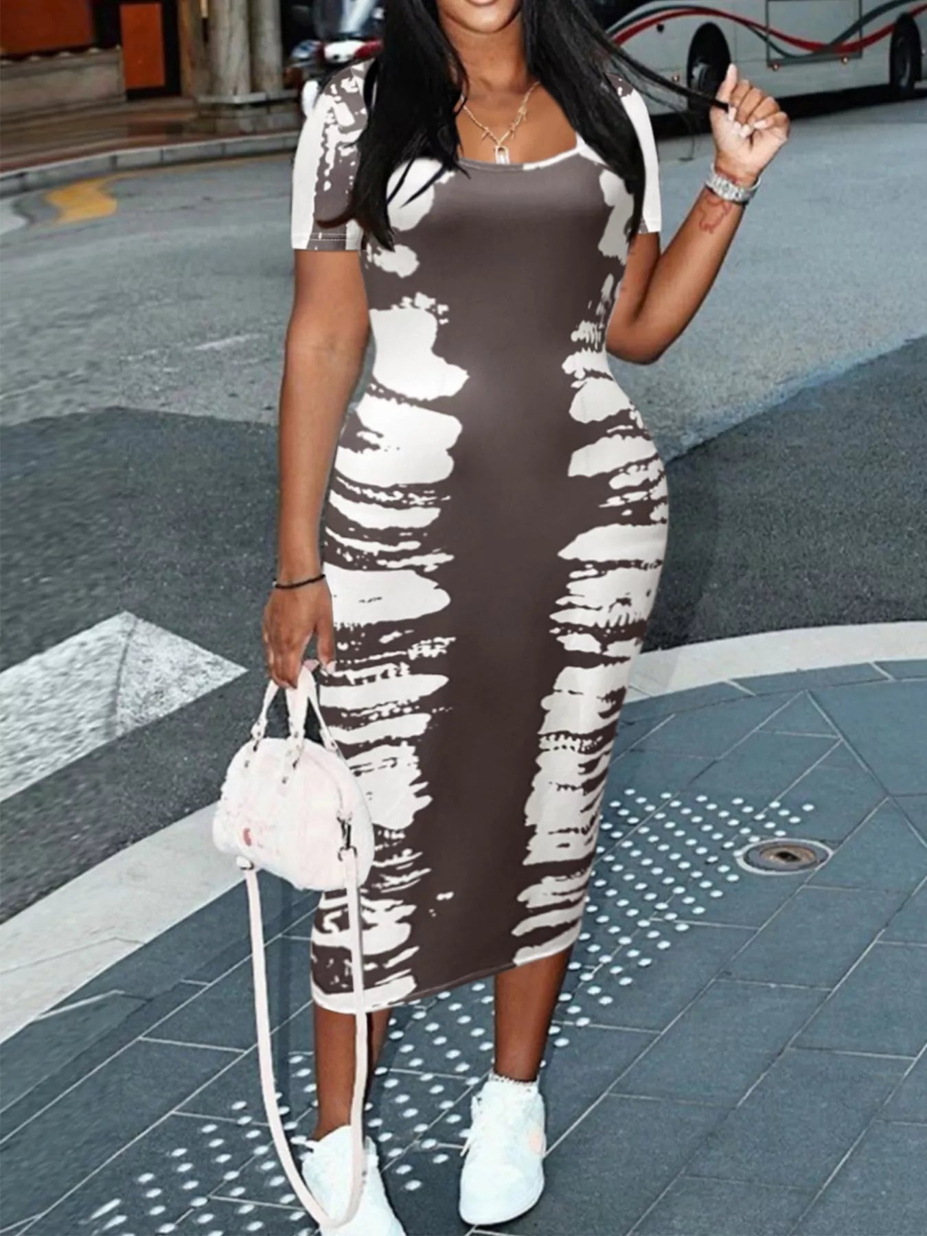 Plus Size Square Neck Short Sleeve Dress - Rochelle's House LLC