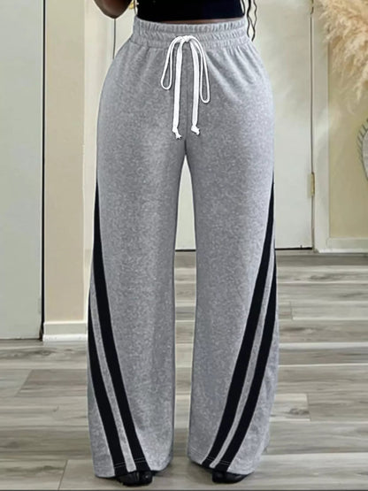 Plus Size Striped Contrast Wide Leg Pants - Rochelle's House LLC