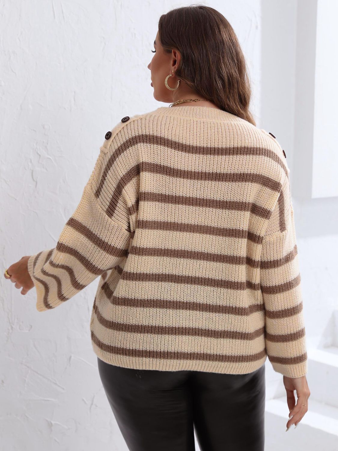 Plus Size Striped Dropped Shoulder Sweater - Rochelle's House LLC