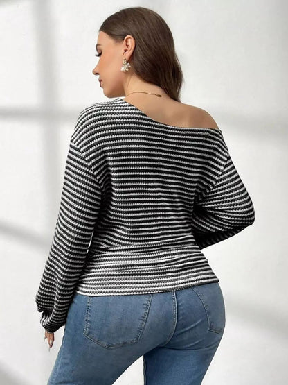 Plus Size Striped One - Shoulder Long Sleeve T-Shirt - Rochelle's House LLC