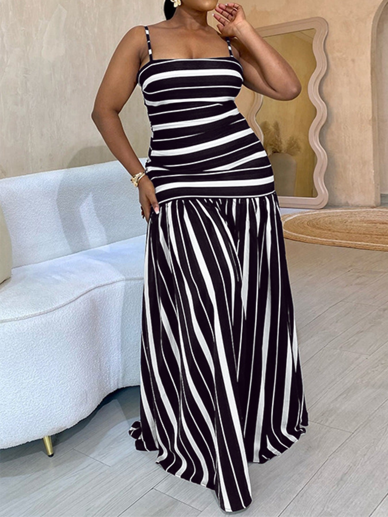 Plus Size Striped Spaghetti Strap Maxi Dress - Rochelle's House LLC