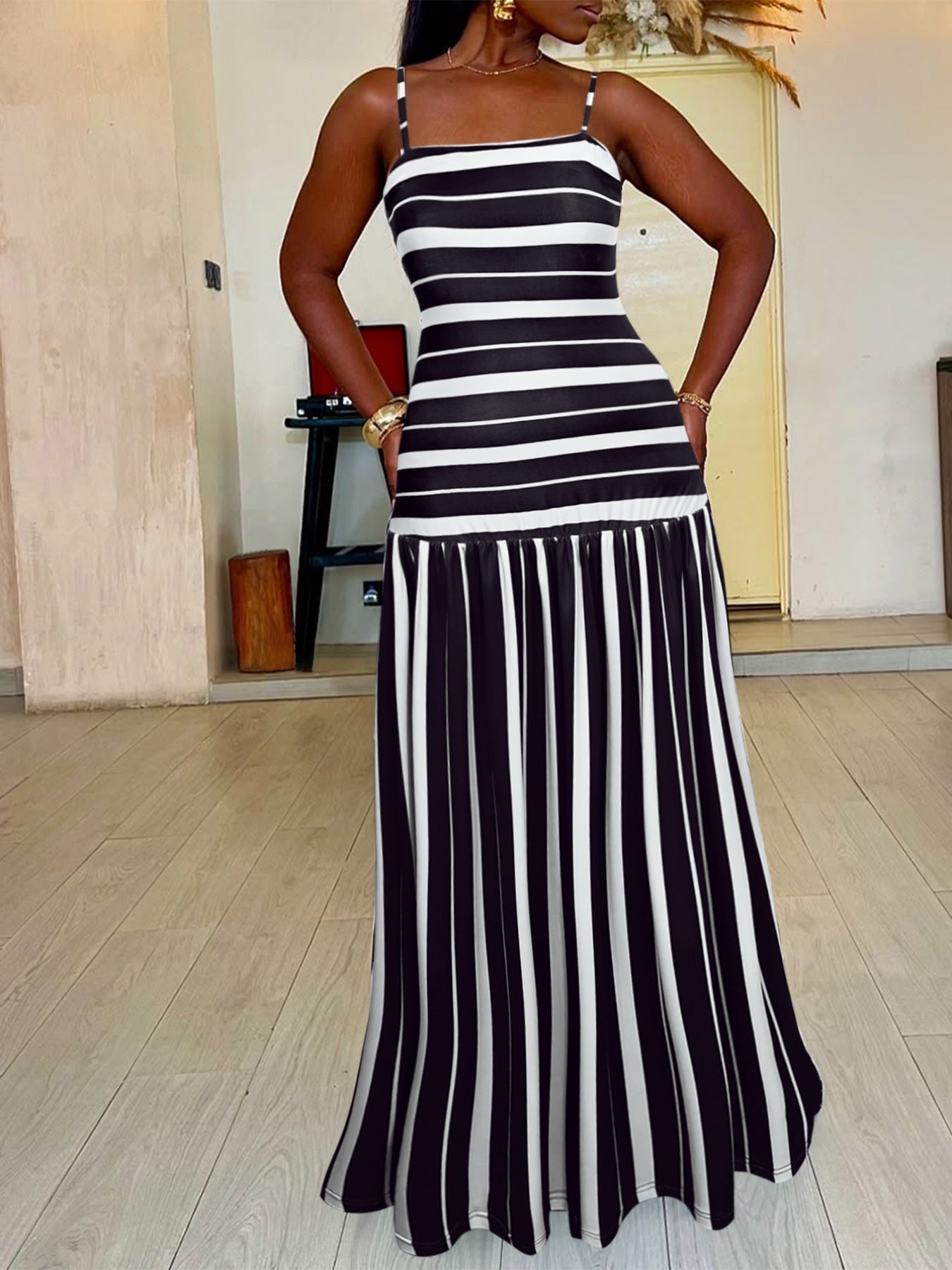 Plus Size Striped Spaghetti Strap Maxi Dress - Rochelle's House LLC