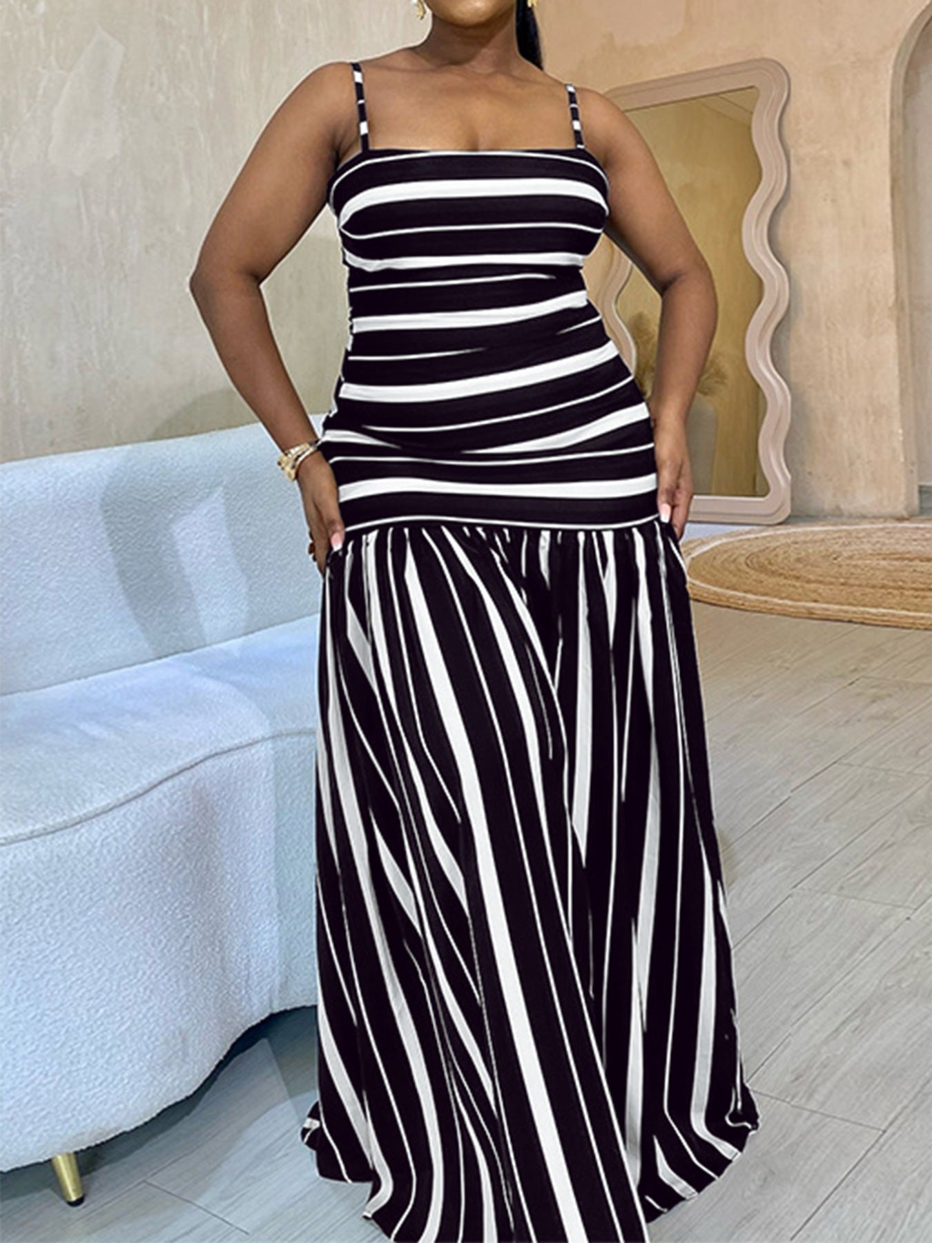 Plus Size Striped Spaghetti Strap Maxi Dress - Rochelle's House LLC