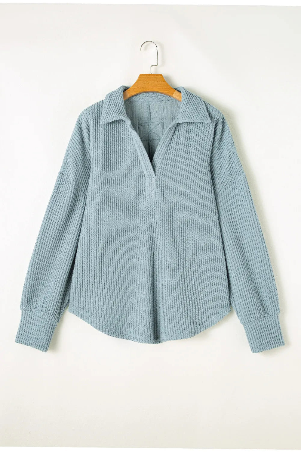 Plus Size Textured Johnny Collar Long Sleeve Sweatshirt - Rochelle's House LLC