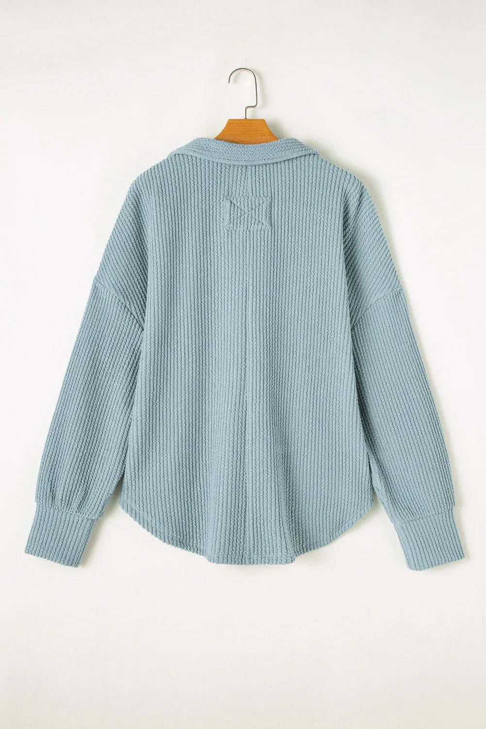 Plus Size Textured Johnny Collar Long Sleeve Sweatshirt - Rochelle's House LLC