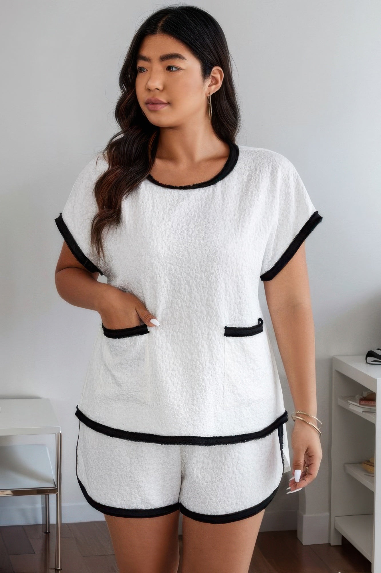 Side view of product highlighting flattering shape and movement