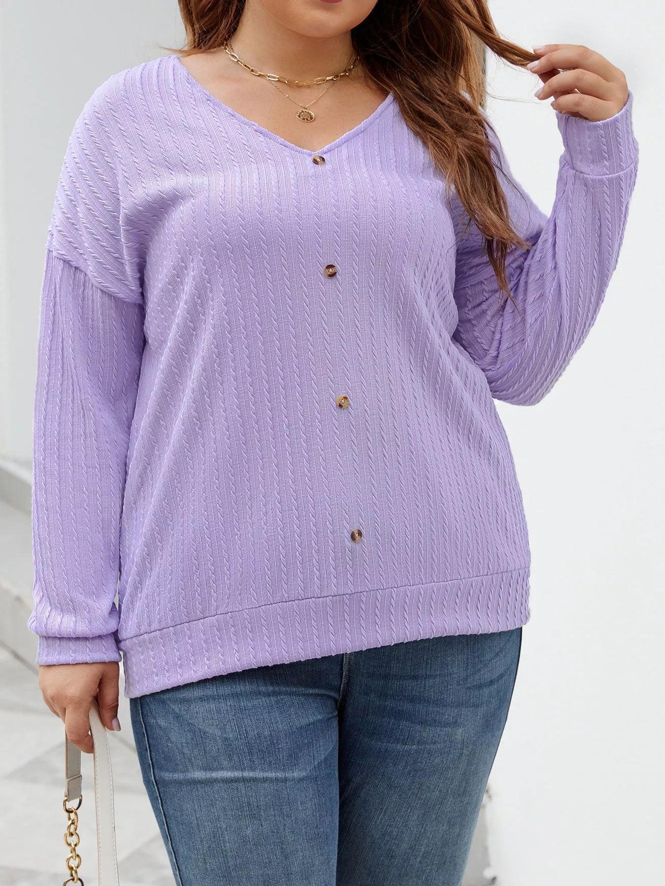 Plus Size V - Neck Dropped Shoulder Blouse - Rochelle's House LLC