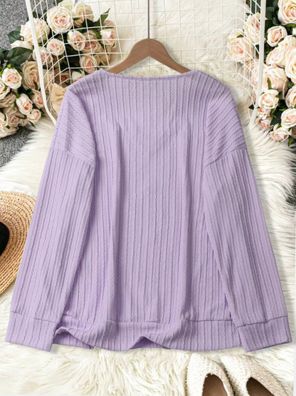 Plus Size V - Neck Dropped Shoulder Blouse - Rochelle's House LLC