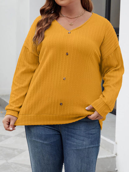 Plus Size V - Neck Dropped Shoulder Blouse - Rochelle's House LLC