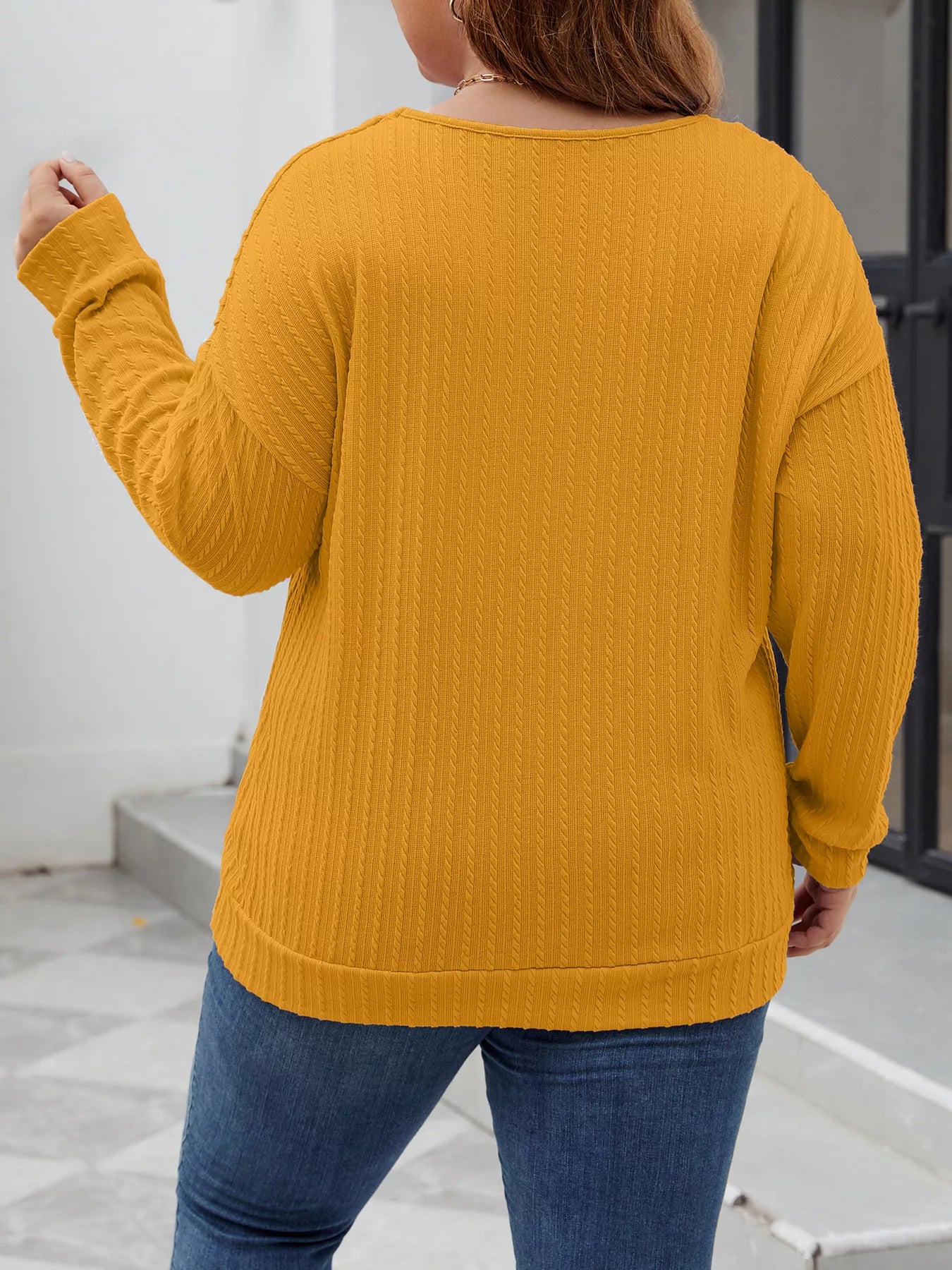 Plus Size V - Neck Dropped Shoulder Blouse - Rochelle's House LLC