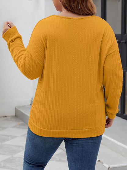 Plus Size V - Neck Dropped Shoulder Blouse - Rochelle's House LLC