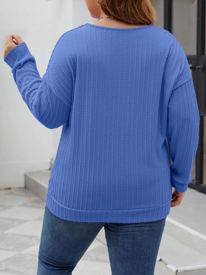 Plus Size V - Neck Dropped Shoulder Blouse - Rochelle's House LLC