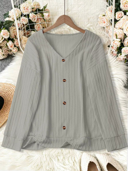 Plus Size V - Neck Dropped Shoulder Blouse - Rochelle's House LLC