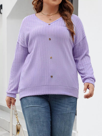 Plus Size V - Neck Dropped Shoulder Blouse - Rochelle's House LLC