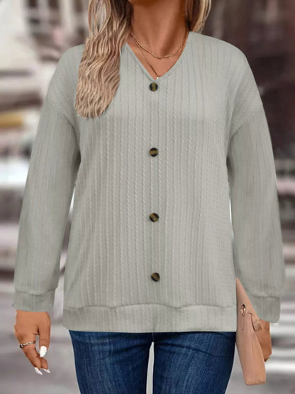 Plus Size V - Neck Dropped Shoulder Blouse - Rochelle's House LLC