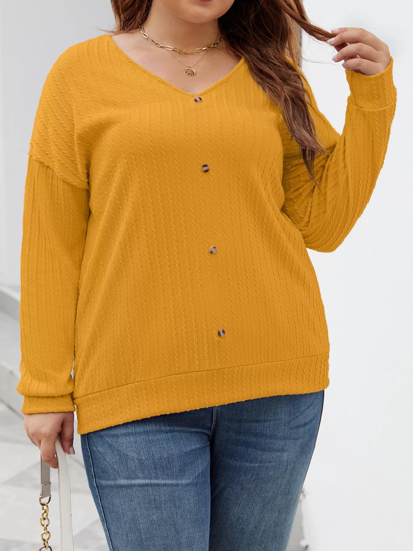 Plus Size V - Neck Dropped Shoulder Blouse - Rochelle's House LLC