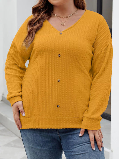 Plus Size V - Neck Dropped Shoulder Blouse - Rochelle's House LLC