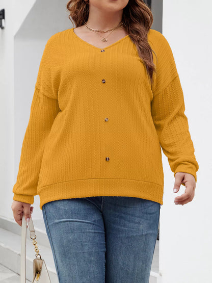 Plus Size V - Neck Dropped Shoulder Blouse - Rochelle's House LLC