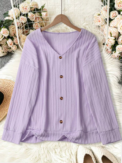 Plus Size V - Neck Dropped Shoulder Blouse - Rochelle's House LLC