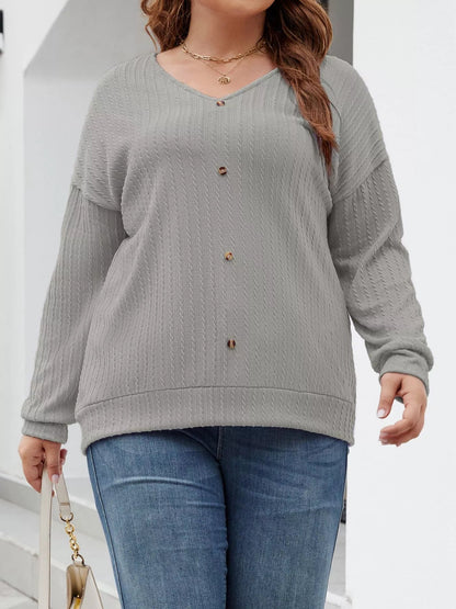Plus Size V - Neck Dropped Shoulder Blouse - Rochelle's House LLC