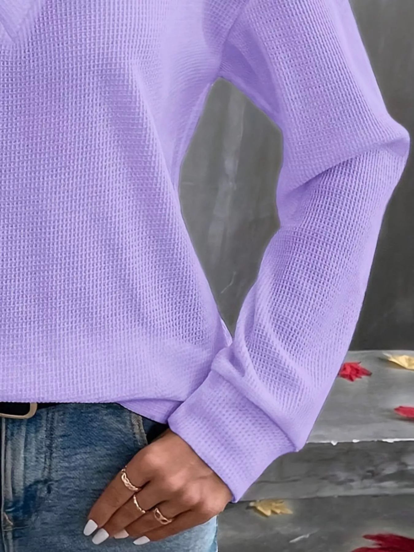 Plus Size V - Neck Long Sleeve Waffle Knit T-Shirt - Rochelle's House LLC