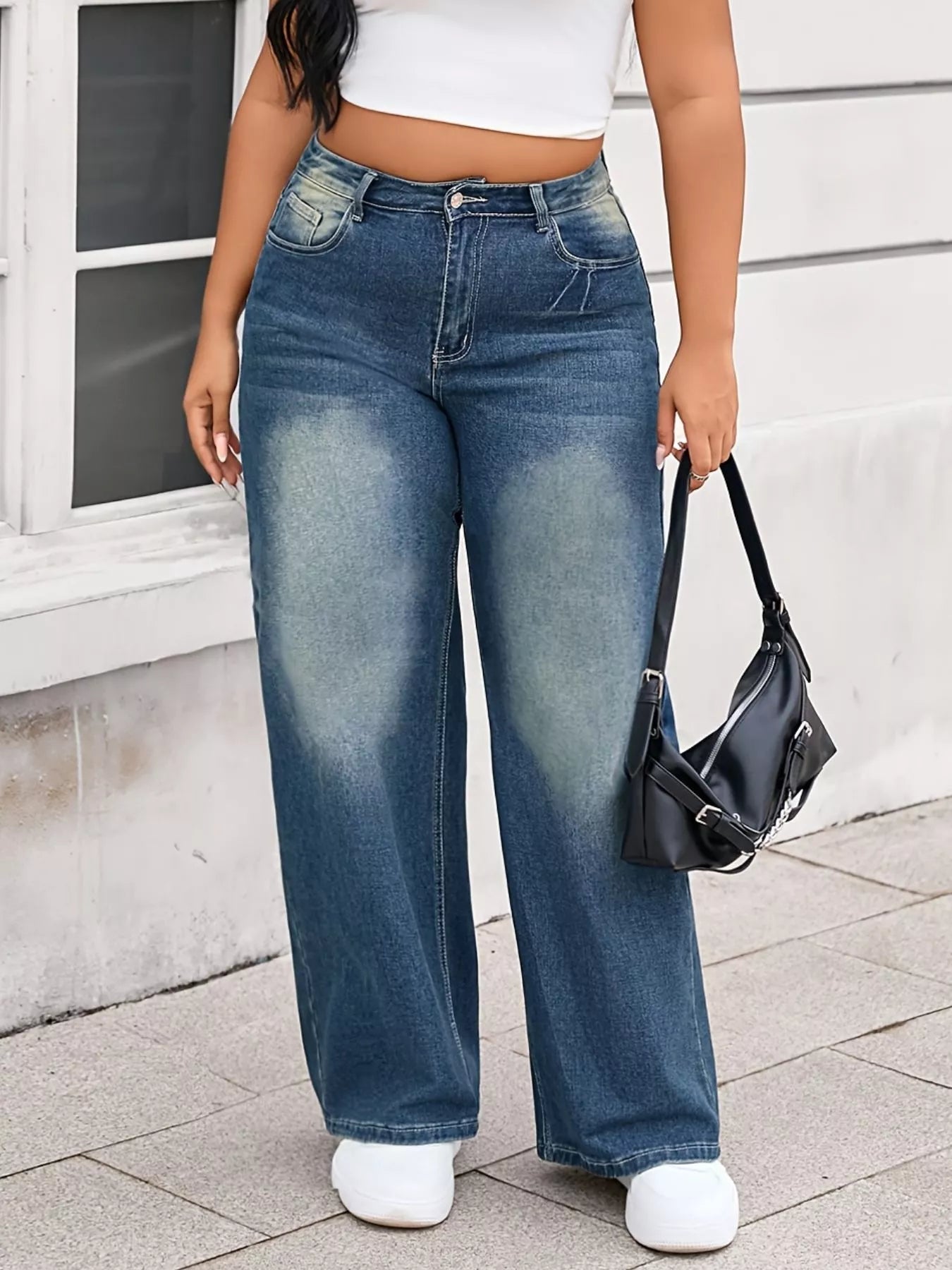 Plus Size Vintage Wash Wide Leg Jeans - Rochelle's House LLC