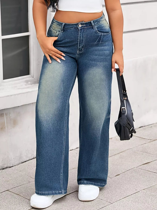 Plus Size Vintage Wash Wide Leg Jeans - Rochelle's House LLC