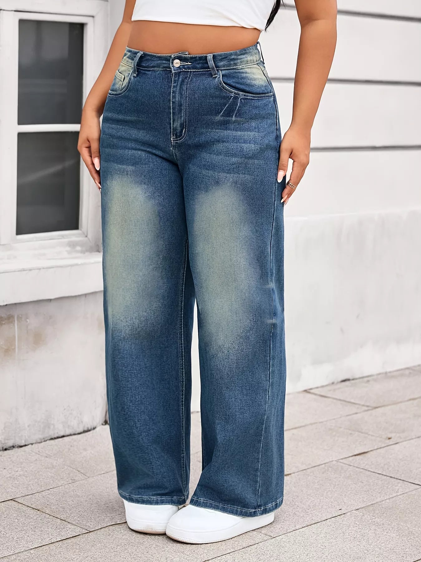 Plus Size Vintage Wash Wide Leg Jeans - Rochelle's House LLC