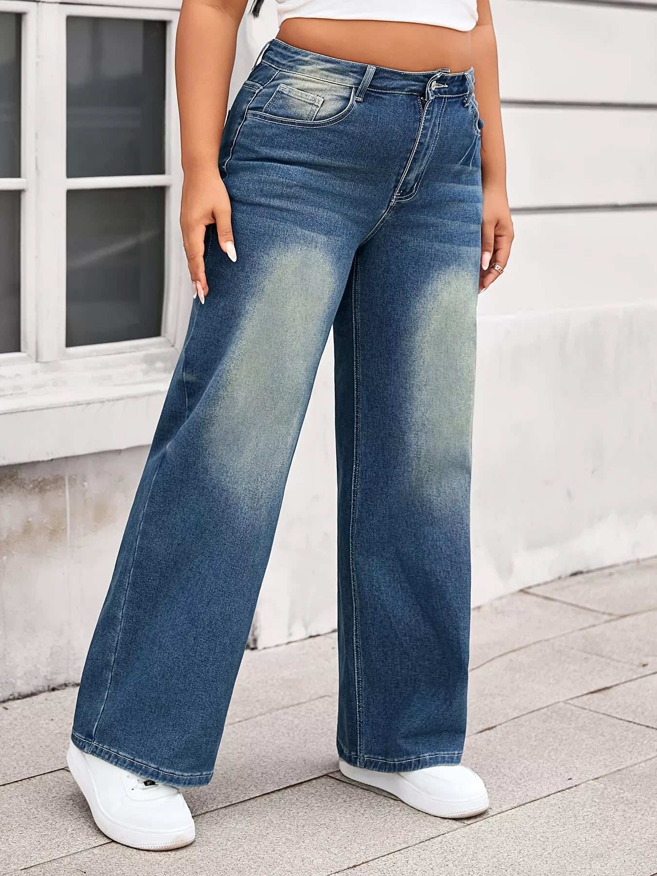 Plus Size Vintage Wash Wide Leg Jeans - Rochelle's House LLC