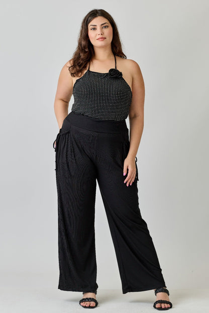 Plus Size Wide - leg Pants W Side Drawstring Detail - Rochelle's House LLC