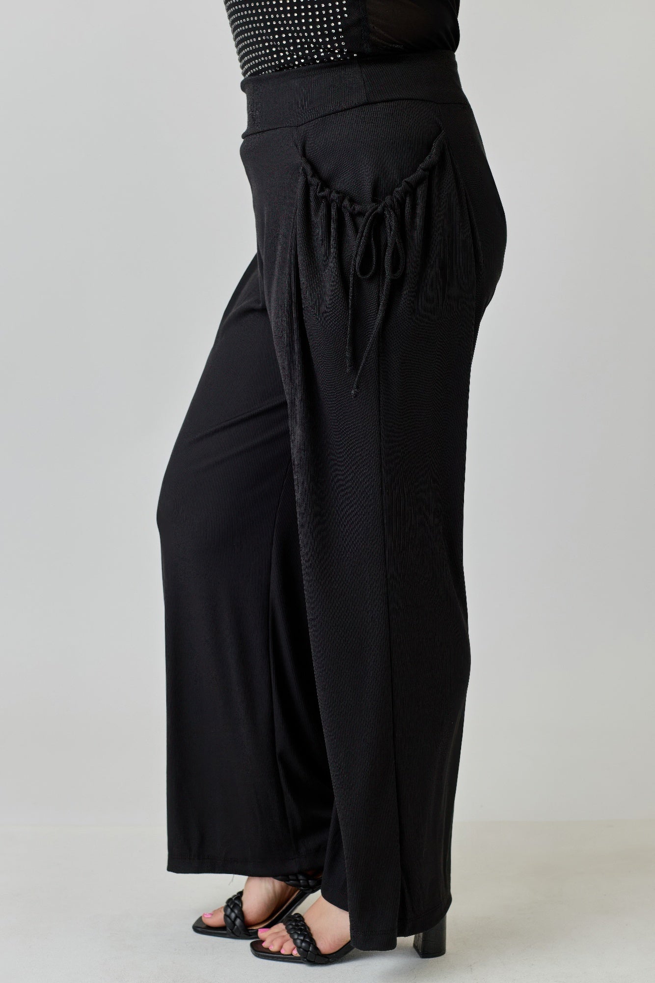 Plus Size Wide - leg Pants W Side Drawstring Detail - Rochelle's House LLC