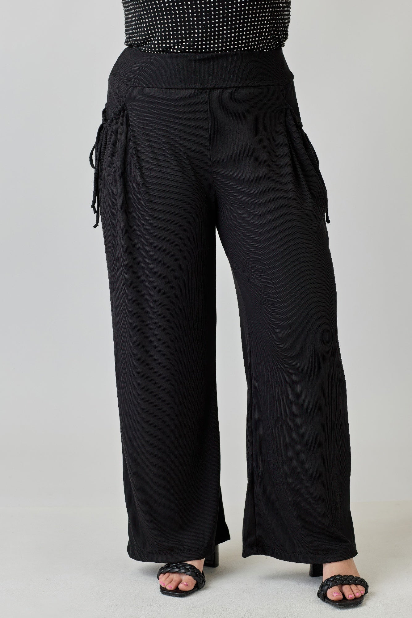 Plus Size Wide - leg Pants W Side Drawstring Detail - Rochelle's House LLC