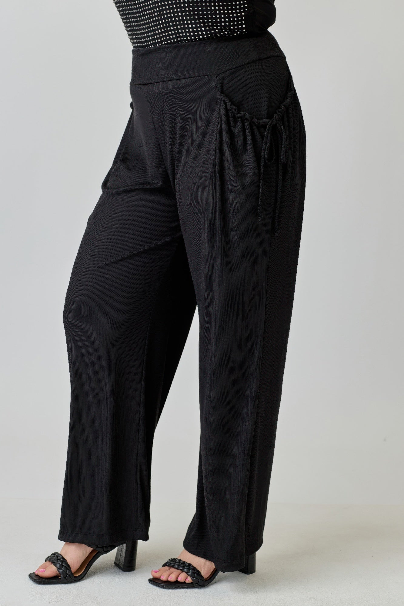 Plus Size Wide - leg Pants W Side Drawstring Detail - Rochelle's House LLC