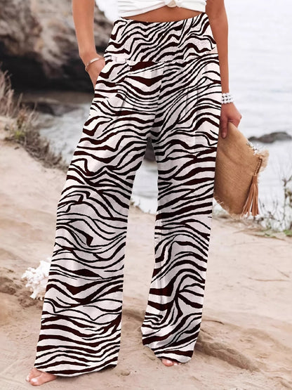 Plus Size Zebra Print High Waist Wide Leg Pants - Rochelle's House LLC