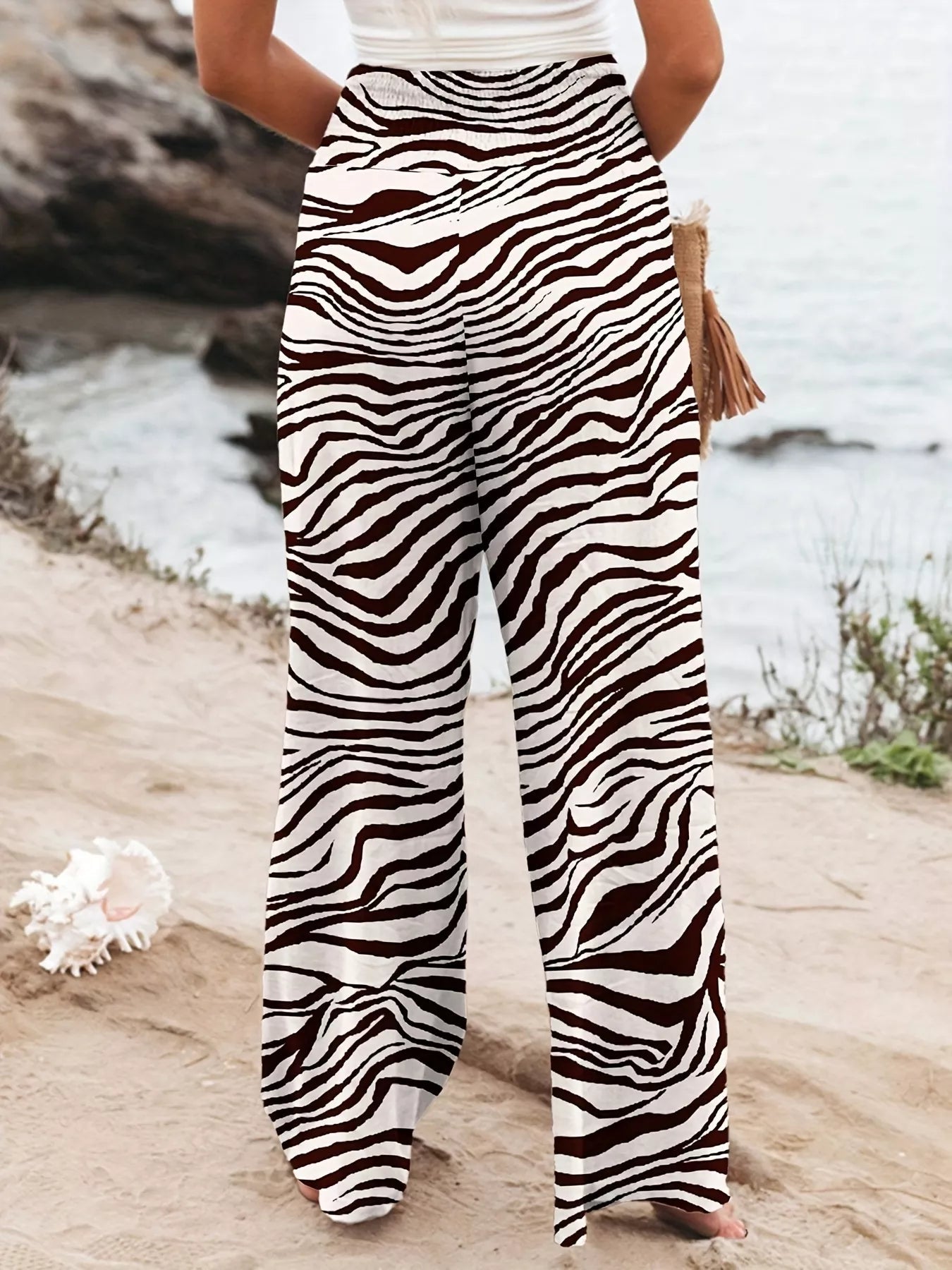 Plus Size Zebra Print High Waist Wide Leg Pants - Rochelle's House LLC