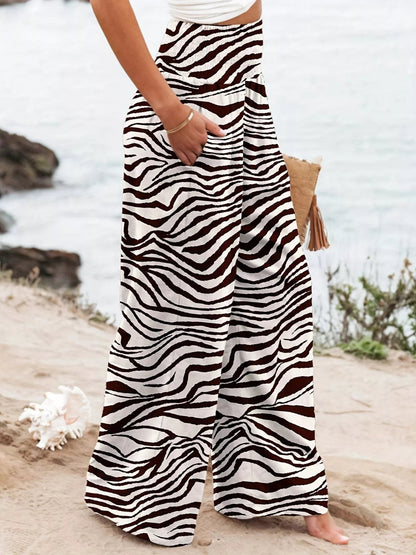 Plus Size Zebra Print High Waist Wide Leg Pants - Rochelle's House LLC
