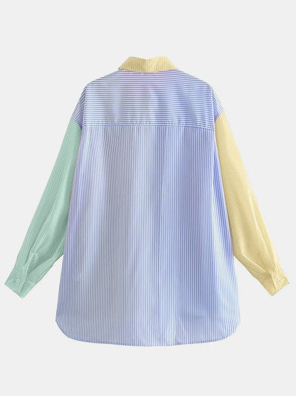 Pocketed Color Block Long Sleeve Shirt - Rochelle's House LLC