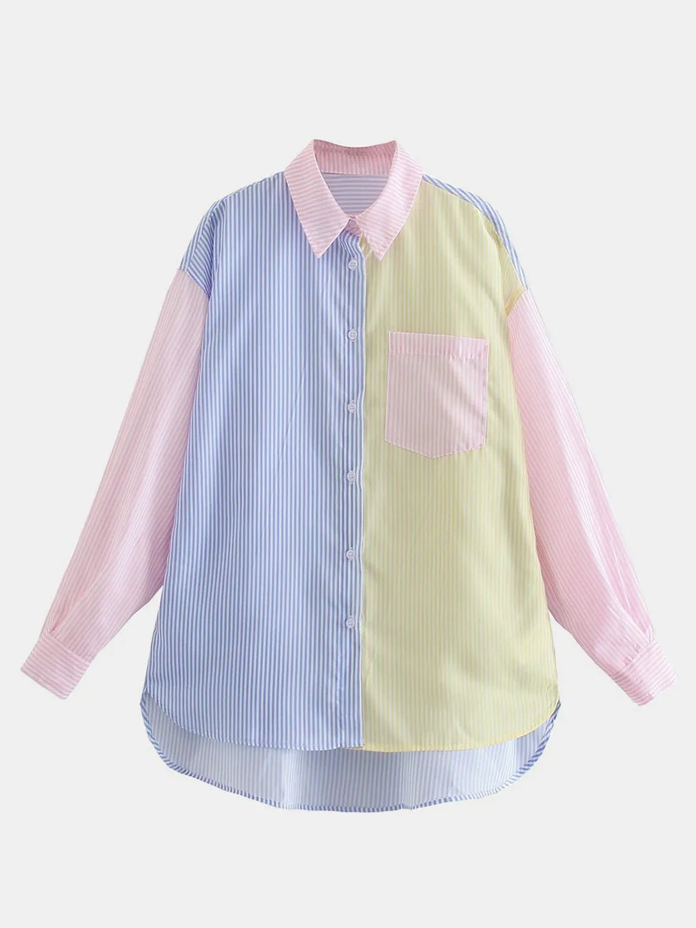 Pocketed Color Block Long Sleeve Shirt - Rochelle's House LLC