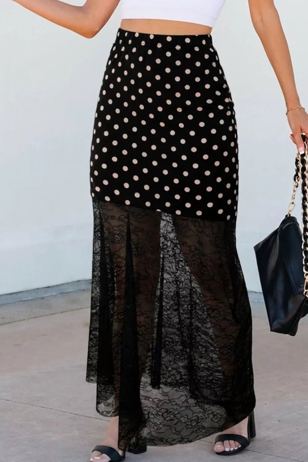Polka Dot Patchwork Lace Maxi Skirt - Rochelle's House LLC