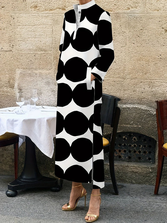 Polka Dot Print Long Sleeve Midi Dress - Rochelle's House LLC