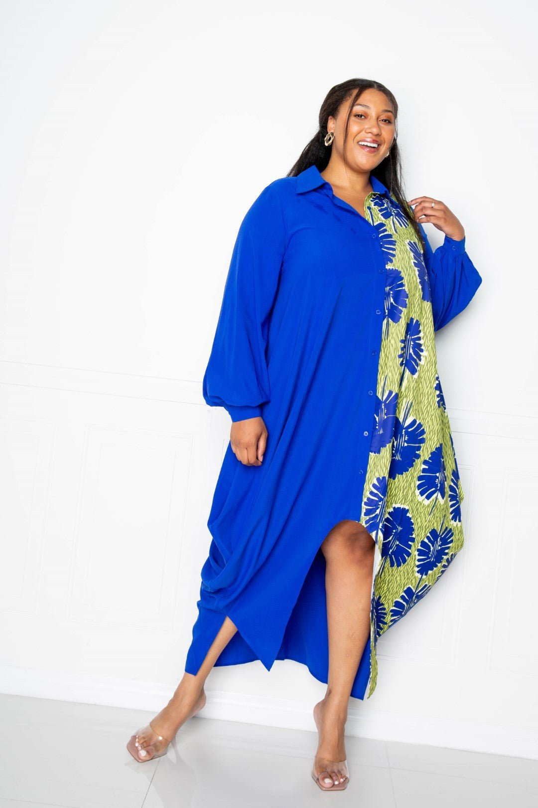 Print Drapy Shirt Maxi Dress - Rochelle's House LLC