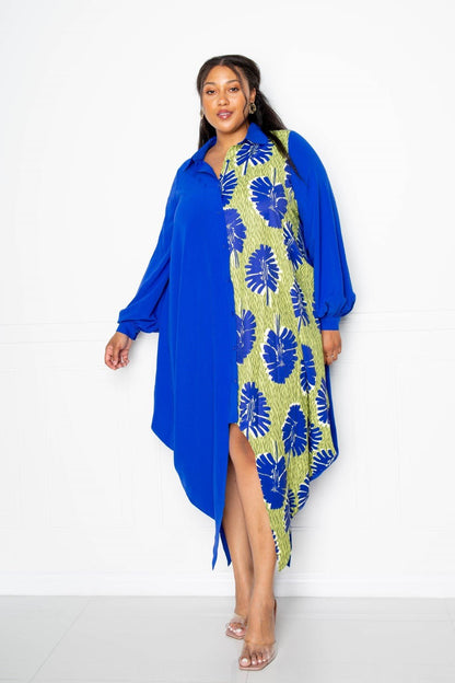 Print Drapy Shirt Maxi Dress - Rochelle's House LLC