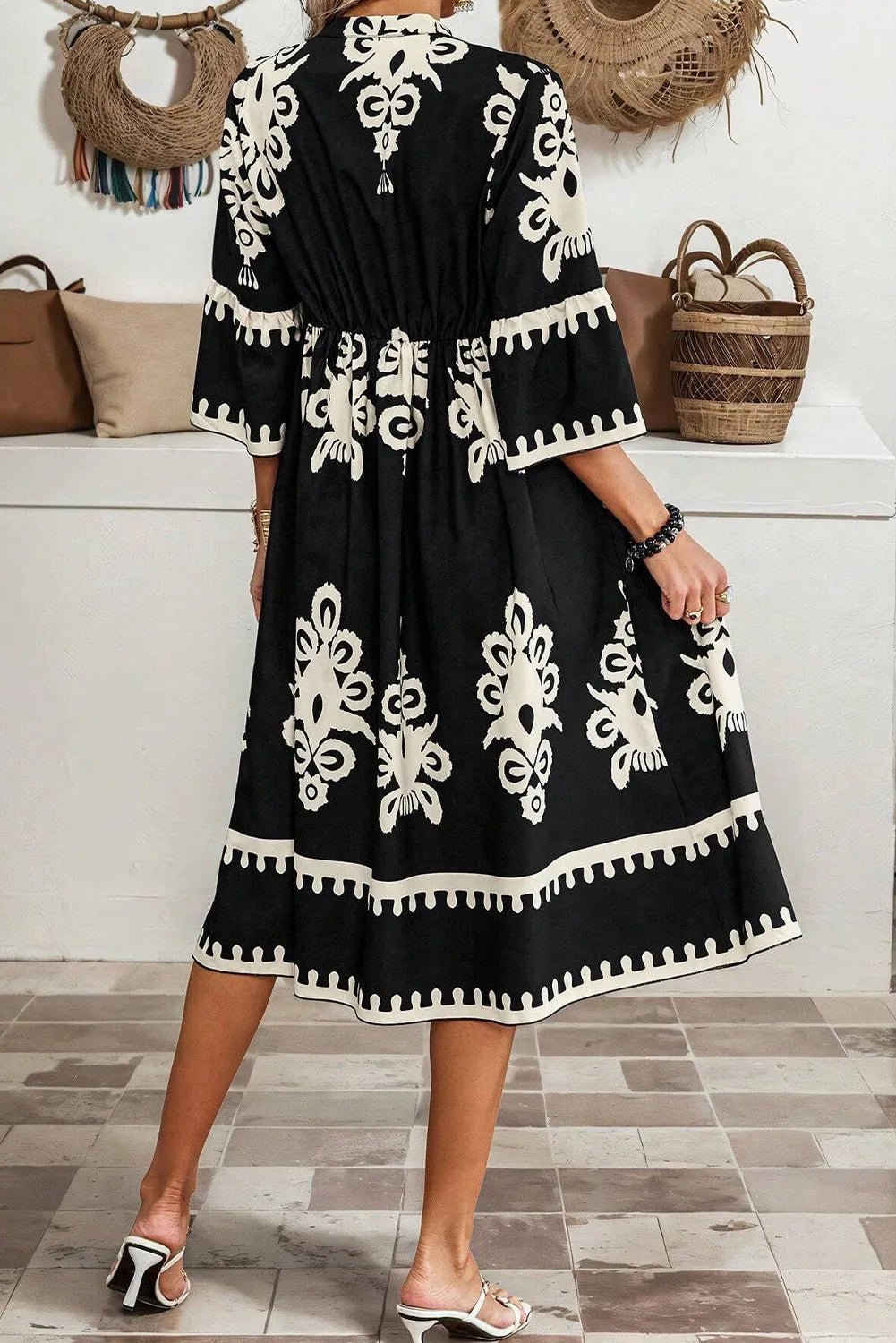 Printed Half Sleeve Knee Length Dress - Rochelle's House LLC