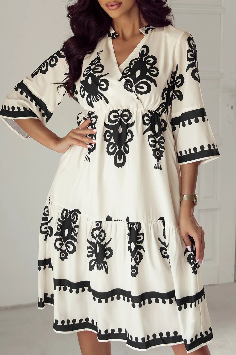 Printed Half Sleeve Knee Length Dress - Rochelle's House LLC