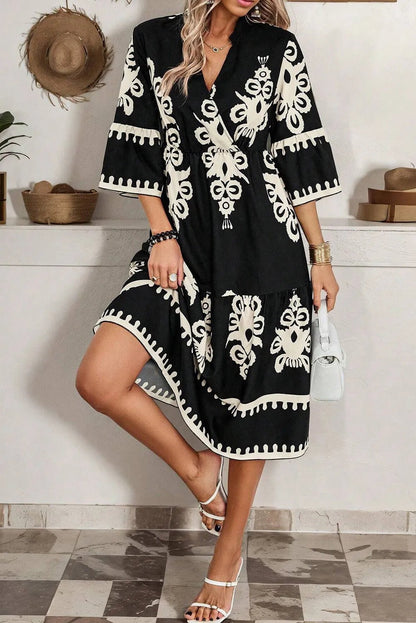 Printed Half Sleeve Knee Length Dress - Rochelle's House LLC