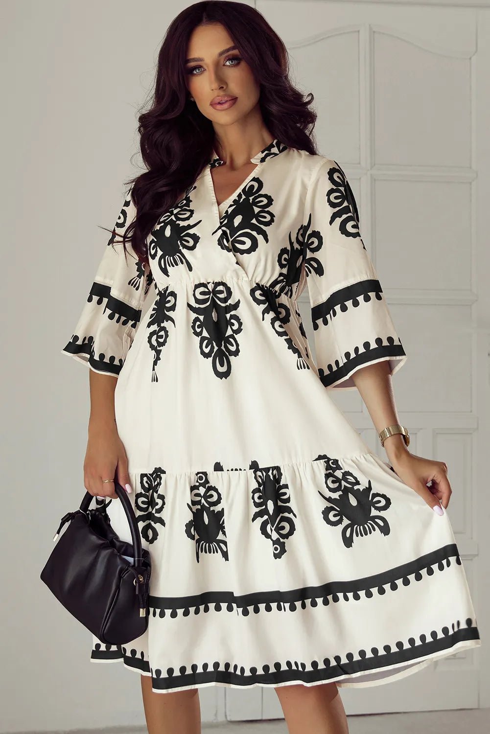 Printed Half Sleeve Knee Length Dress - Rochelle's House LLC