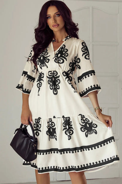Printed Half Sleeve Knee Length Dress - Rochelle's House LLC